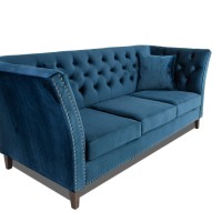 Τριθέσιος Καναπές Chesterfield Queen Βελούδο Μπλε 215×92×92 εκ