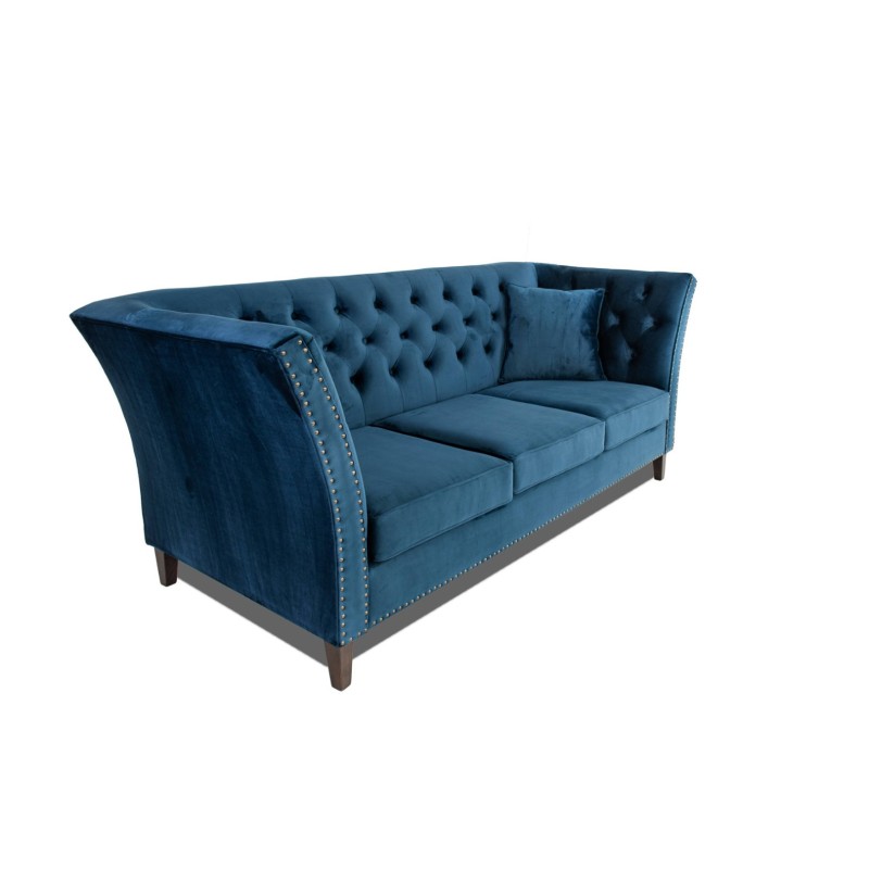 Τριθέσιος Καναπές Chesterfield Queen Βελούδο Μπλε 215×92×92 εκ
