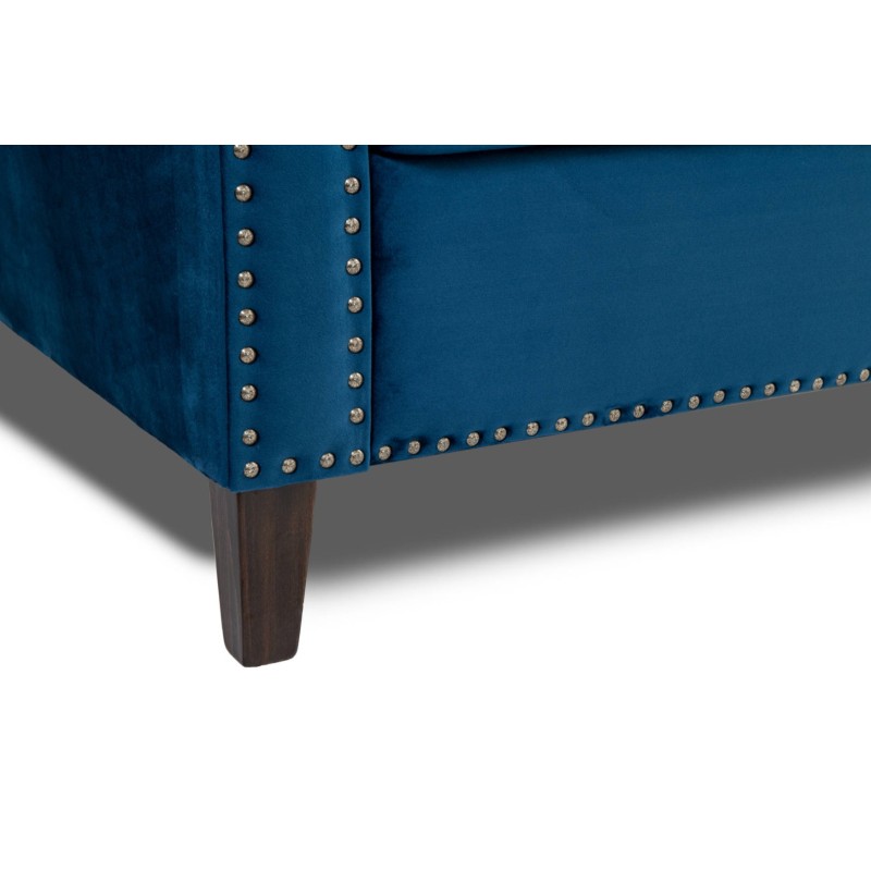Τριθέσιος Καναπές Chesterfield Queen Βελούδο Μπλε 215×92×92 εκ