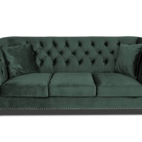 Τριθέσιος Καναπές Chesterfield Queen Βελούδο Σκούρο Πράσινο 215×92×92 εκ