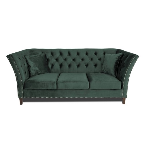 Τριθέσιος Καναπές Chesterfield Queen Βελούδο Σκούρο Πράσινο 215×92×92 εκ