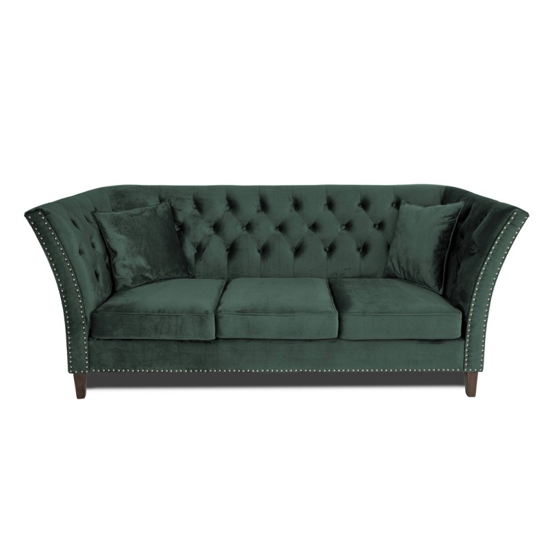Τριθέσιος Καναπές Chesterfield Queen Βελούδο Σκούρο Πράσινο 215×92×92 εκ