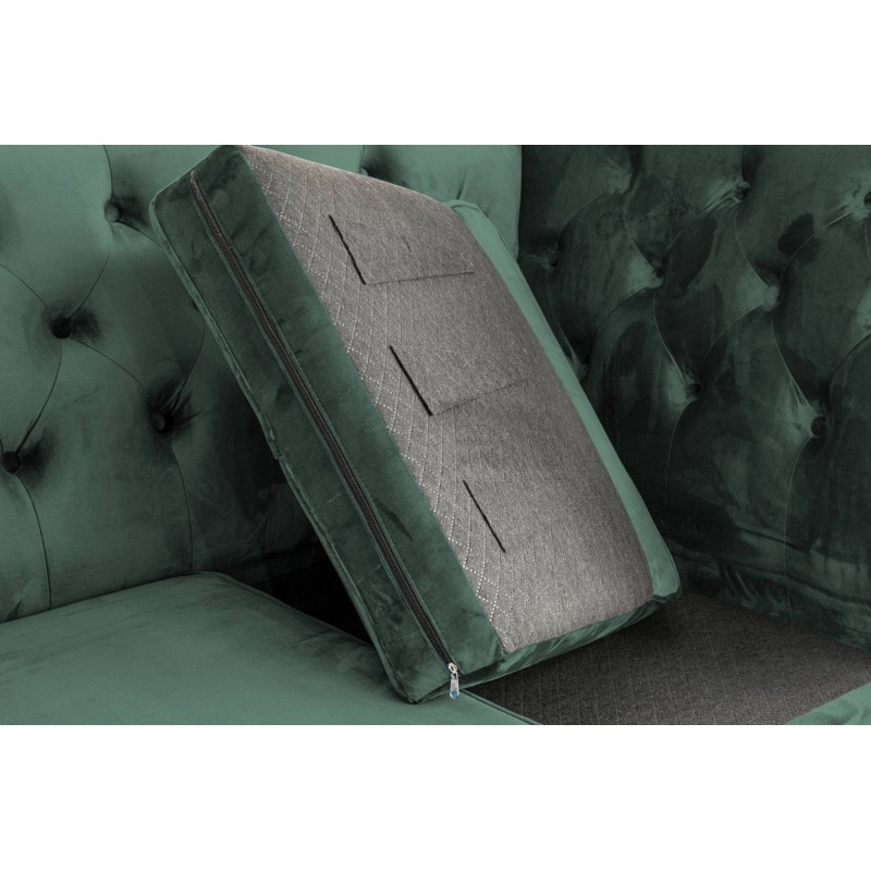 Τριθέσιος Καναπές Chesterfield Queen Βελούδο Σκούρο Πράσινο 215×92×92 εκ