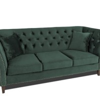 Τριθέσιος Καναπές Chesterfield Queen Βελούδο Σκούρο Πράσινο 215×92×92 εκ
