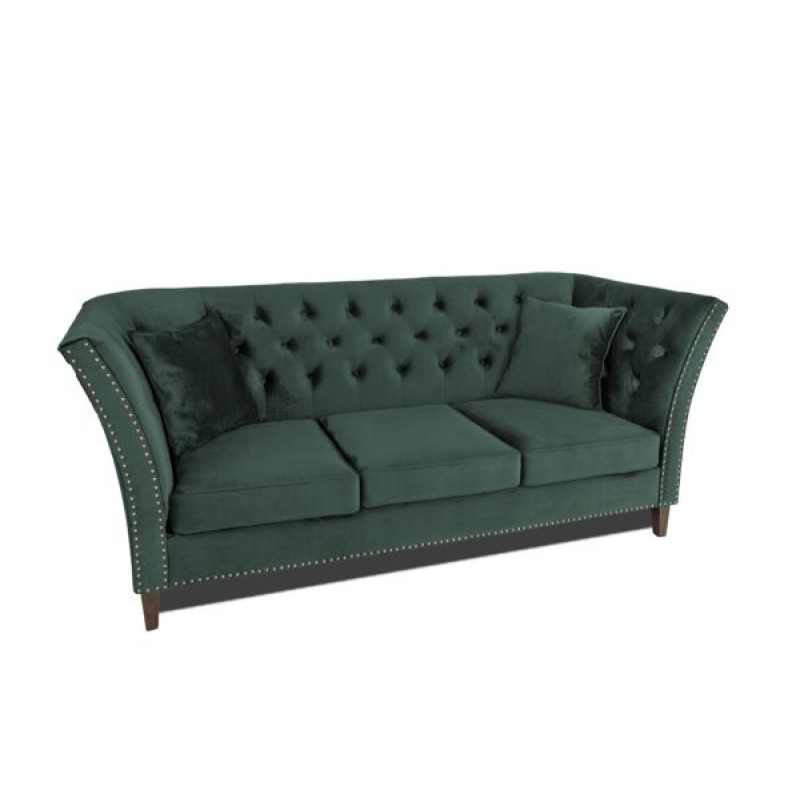 Τριθέσιος Καναπές Chesterfield Queen Βελούδο Σκούρο Πράσινο 215×92×92 εκ