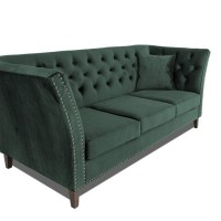 Τριθέσιος Καναπές Chesterfield Queen Βελούδο Σκούρο Πράσινο 215×92×92 εκ