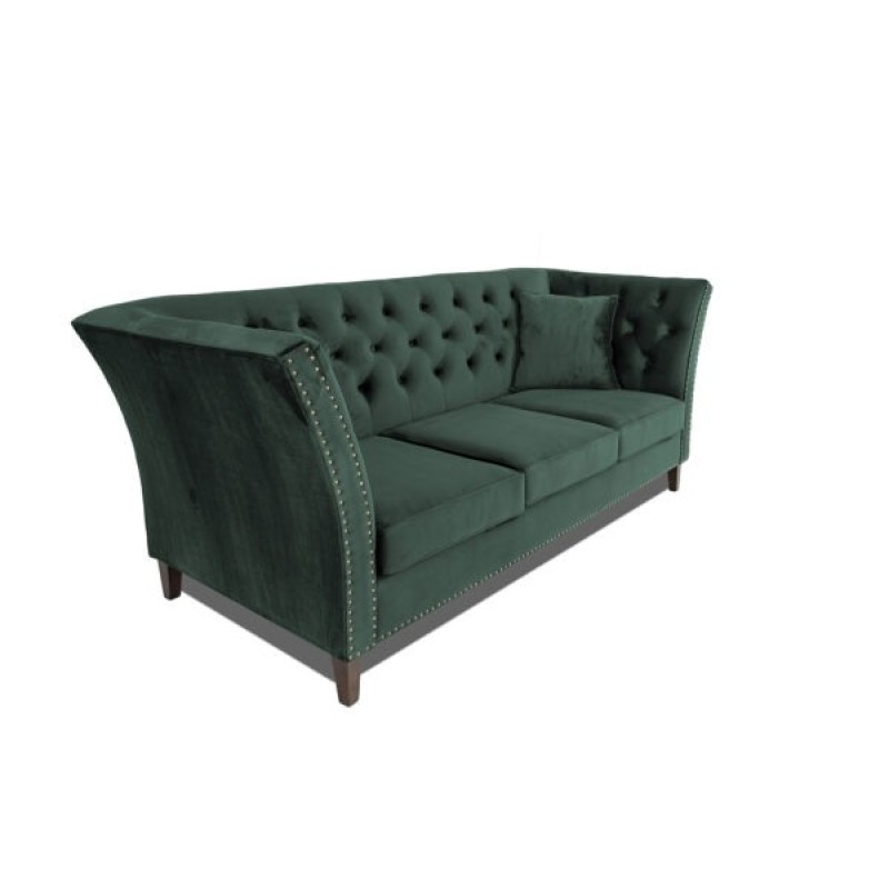 Τριθέσιος Καναπές Chesterfield Queen Βελούδο Σκούρο Πράσινο 215×92×92 εκ