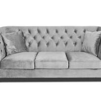 Τριθέσιος Καναπές Chesterfield Queen Βελούδο Ανοιχτό Γκρι 215×92×92 εκ