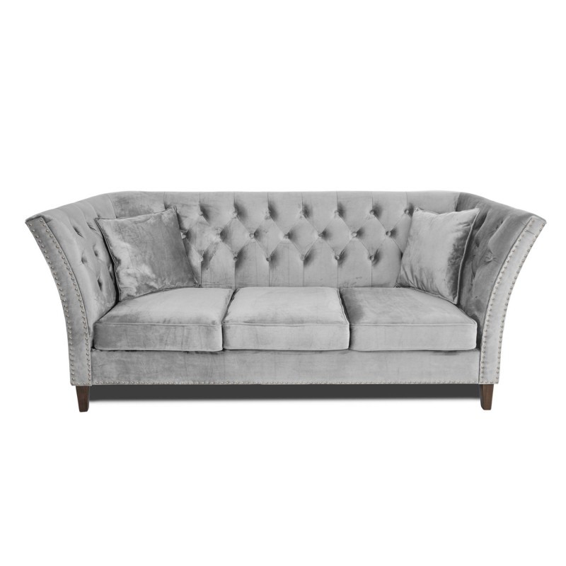 Τριθέσιος Καναπές Chesterfield Queen Βελούδο Ανοιχτό Γκρι 215×92×92 εκ