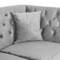 Τριθέσιος Καναπές Chesterfield Queen Βελούδο Ανοιχτό Γκρι 215×92×92 εκ