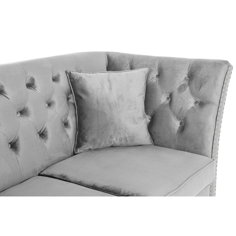 Τριθέσιος Καναπές Chesterfield Queen Βελούδο Ανοιχτό Γκρι 215×92×92 εκ