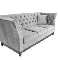 Τριθέσιος Καναπές Chesterfield Queen Βελούδο Ανοιχτό Γκρι 215×92×92 εκ
