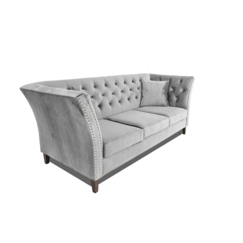 Τριθέσιος Καναπές Chesterfield Queen Βελούδο Ανοιχτό Γκρι 215×92×92 εκ
