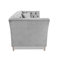 Τριθέσιος Καναπές Chesterfield Queen Βελούδο Ανοιχτό Γκρι 215×92×92 εκ