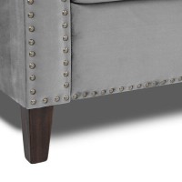 Τριθέσιος Καναπές Chesterfield Queen Βελούδο Ανοιχτό Γκρι 215×92×92 εκ