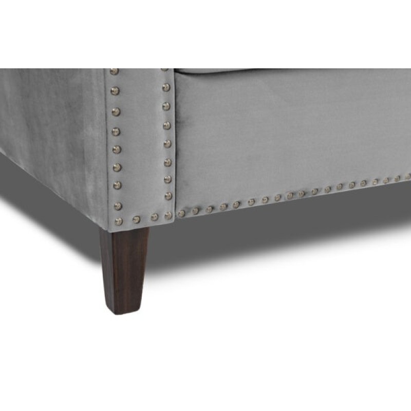 Τριθέσιος Καναπές Chesterfield Queen Βελούδο Ανοιχτό Γκρι 215×92×92 εκ
