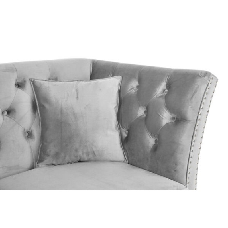 Τριθέσιος Καναπές Chesterfield Queen Βελούδο Ανοιχτό Γκρι 215×92×92 εκ