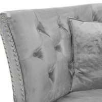 Τριθέσιος Καναπές Chesterfield Queen Βελούδο Ανοιχτό Γκρι 215×92×92 εκ