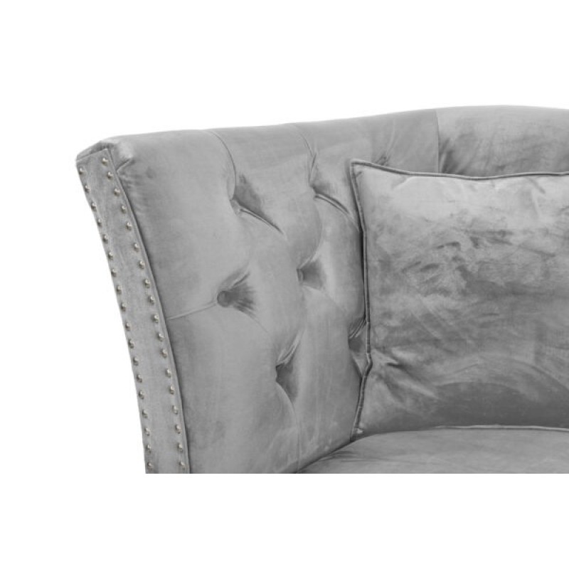 Τριθέσιος Καναπές Chesterfield Queen Βελούδο Ανοιχτό Γκρι 215×92×92 εκ
