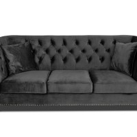 Τριθέσιος Καναπές Chesterfield Queen Βελούδο Γκρι Ανθρακί 215×92×92 εκ