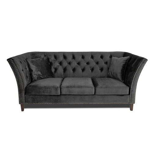 Τριθέσιος Καναπές Chesterfield Queen Βελούδο Γκρι Ανθρακί 215×92×92 εκ
