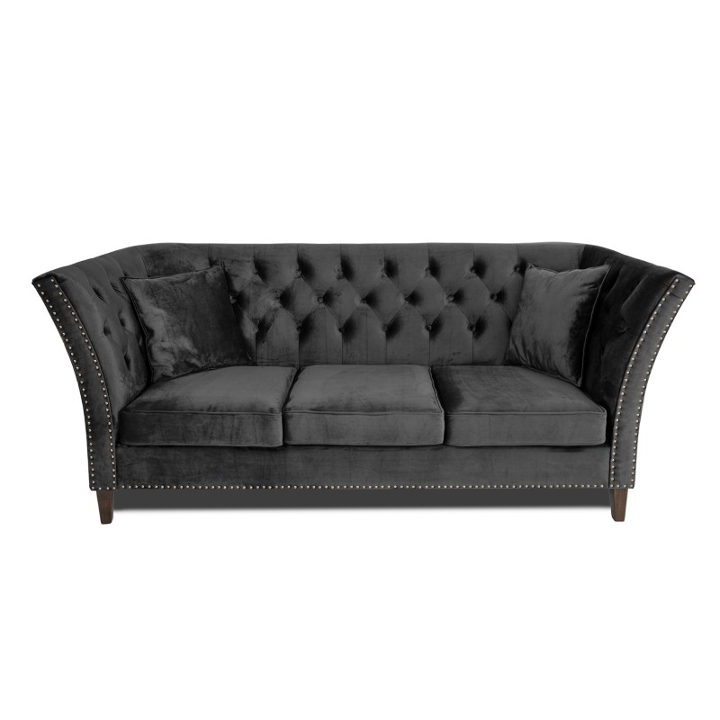 Τριθέσιος Καναπές Chesterfield Queen Βελούδο Γκρι Ανθρακί 215×92×92 εκ