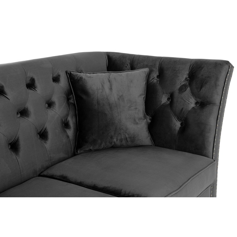 Τριθέσιος Καναπές Chesterfield Queen Βελούδο Γκρι Ανθρακί 215×92×92 εκ