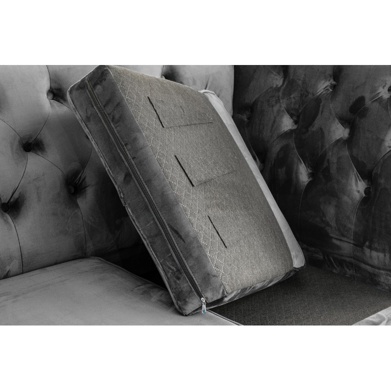 Τριθέσιος Καναπές Chesterfield Queen Βελούδο Γκρι Ανθρακί 215×92×92 εκ
