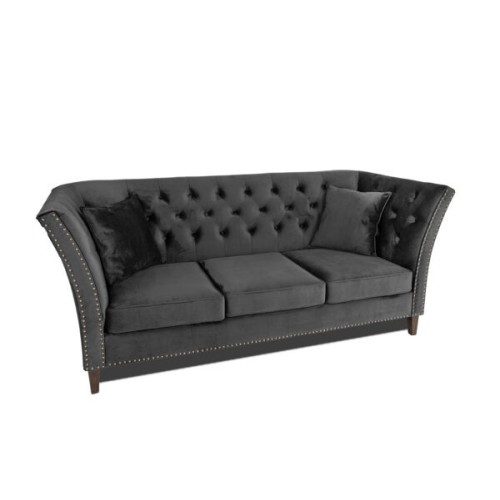 Τριθέσιος Καναπές Chesterfield Queen Βελούδο Γκρι Ανθρακί 215×92×92 εκ