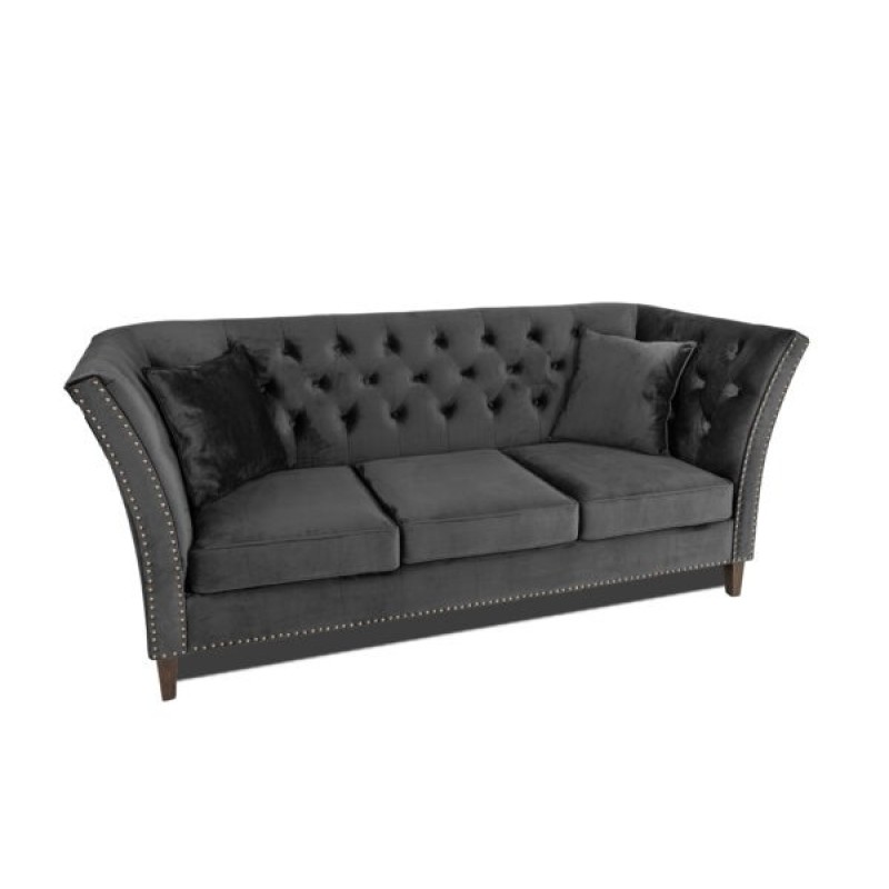 Τριθέσιος Καναπές Chesterfield Queen Βελούδο Γκρι Ανθρακί 215×92×92 εκ