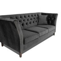 Τριθέσιος Καναπές Chesterfield Queen Βελούδο Γκρι Ανθρακί 215×92×92 εκ