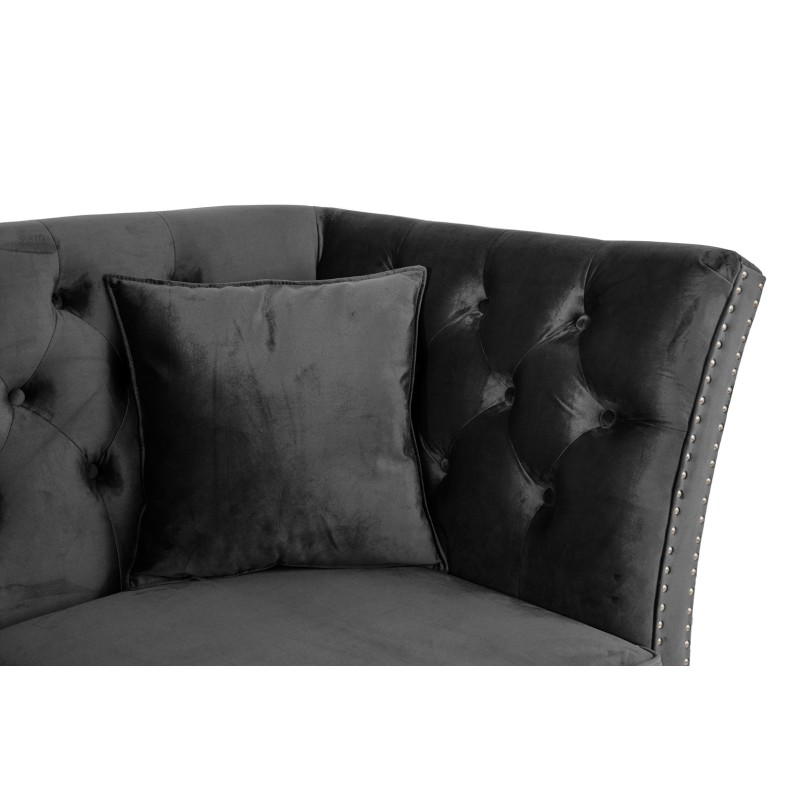 Τριθέσιος Καναπές Chesterfield Queen Βελούδο Γκρι Ανθρακί 215×92×92 εκ