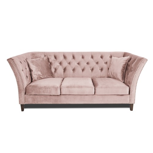 Τριθέσιος Καναπές Chesterfield Queen Βελούδο Ροζ Γιασεμί 215×92×92 εκ
