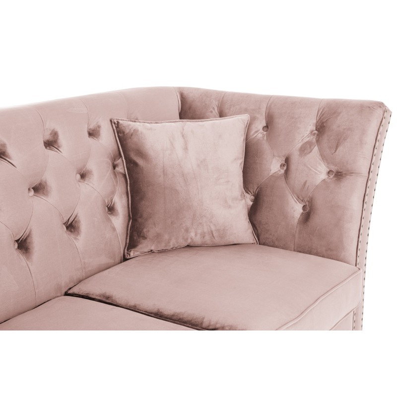 Τριθέσιος Καναπές Chesterfield Queen Βελούδο Ροζ Γιασεμί 215×92×92 εκ