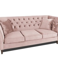 Τριθέσιος Καναπές Chesterfield Queen Βελούδο Ροζ Γιασεμί 215×92×92 εκ