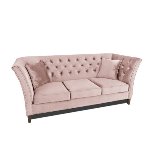 Τριθέσιος Καναπές Chesterfield Queen Βελούδο Ροζ Γιασεμί 215×92×92 εκ