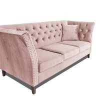 Τριθέσιος Καναπές Chesterfield Queen Βελούδο Ροζ Γιασεμί 215×92×92 εκ