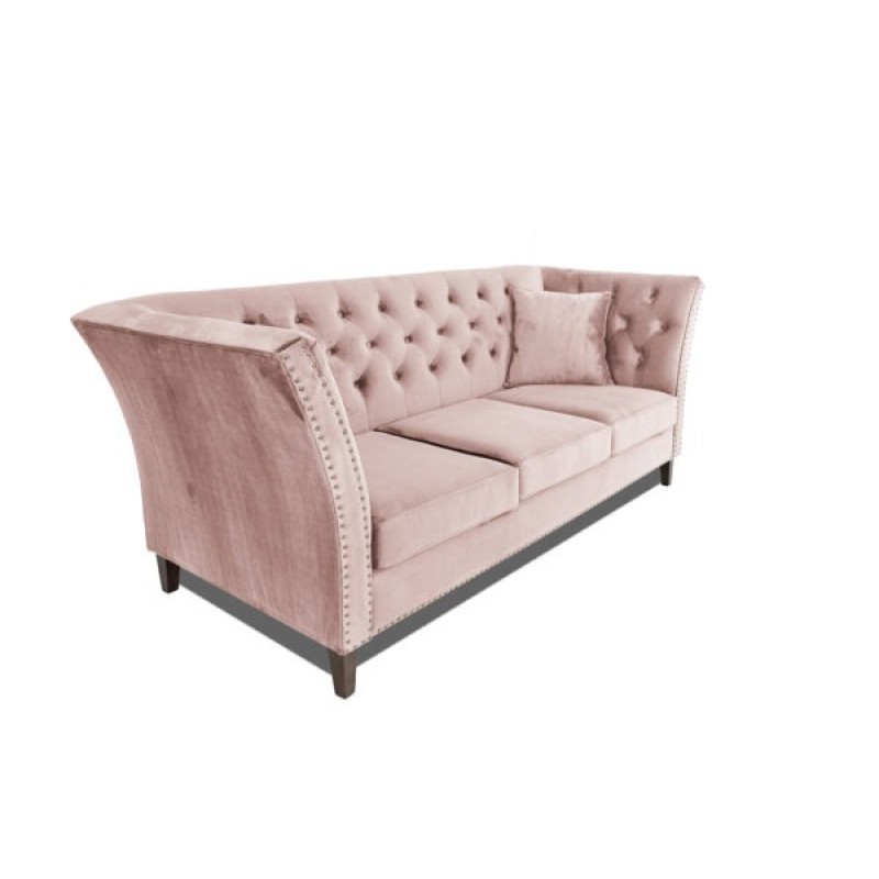 Τριθέσιος Καναπές Chesterfield Queen Βελούδο Ροζ Γιασεμί 215×92×92 εκ