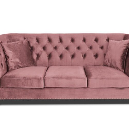 Τριθέσιος Καναπές Chesterfield Queen Βελούδο Σάπιο Μήλο 215×92×92 εκ