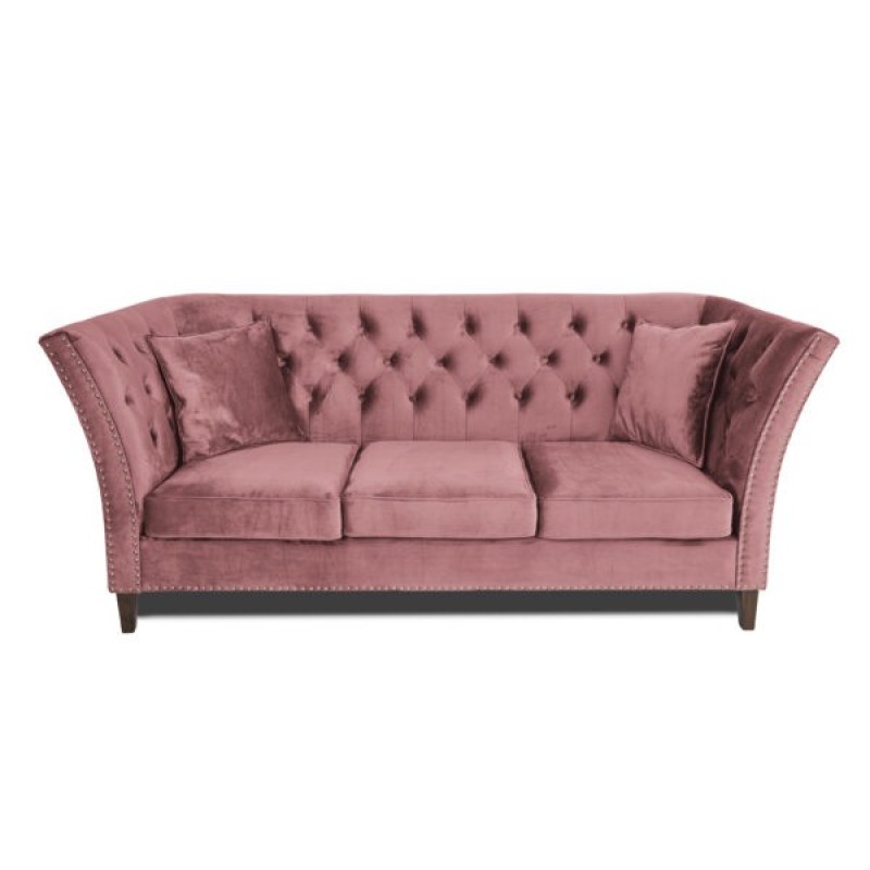 Τριθέσιος Καναπές Chesterfield Queen Βελούδο Σάπιο Μήλο 215×92×92 εκ