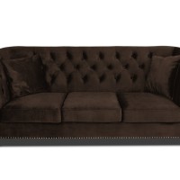 Τριθέσιος Καναπές Chesterfield Queen Βελούδο Vintage Σκούρο Καφέ 215×92×92 εκ