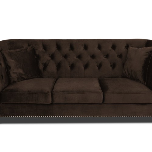 Τριθέσιος Καναπές Chesterfield Queen Βελούδο Vintage Σκούρο Καφέ 215×92×92 εκ