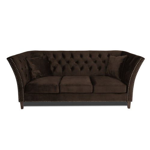 Τριθέσιος Καναπές Chesterfield Queen Βελούδο Vintage Σκούρο Καφέ 215×92×92 εκ