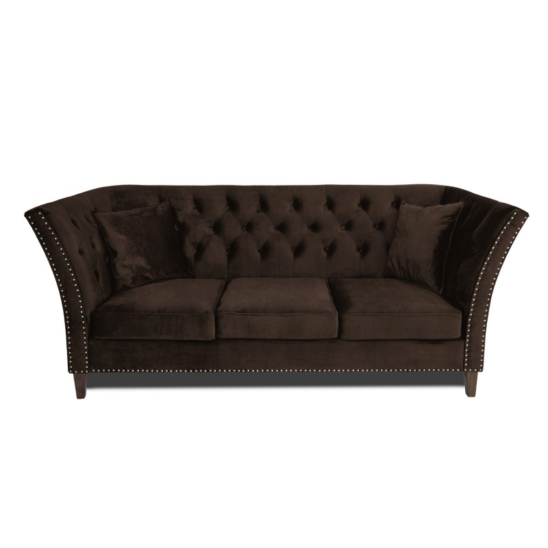 Τριθέσιος Καναπές Chesterfield Queen Βελούδο Vintage Σκούρο Καφέ 215×92×92 εκ