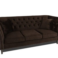 Τριθέσιος Καναπές Chesterfield Queen Βελούδο Vintage Σκούρο Καφέ 215×92×92 εκ