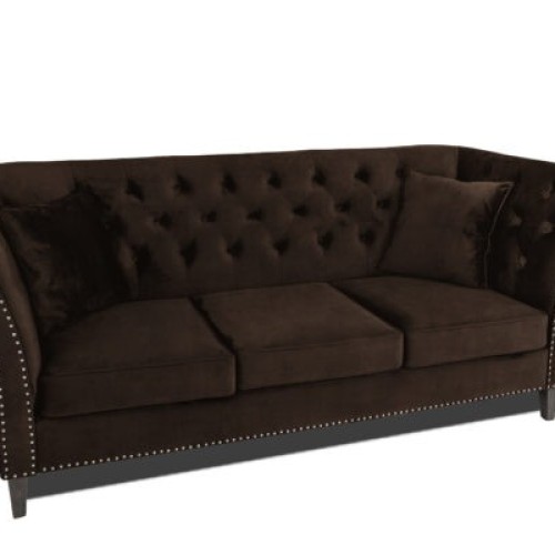 Τριθέσιος Καναπές Chesterfield Queen Βελούδο Vintage Σκούρο Καφέ 215×92×92 εκ