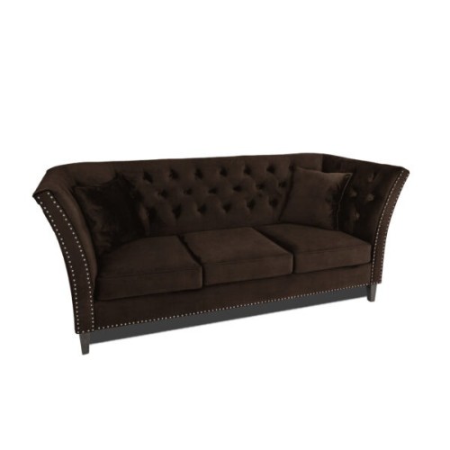 Τριθέσιος Καναπές Chesterfield Queen Βελούδο Vintage Σκούρο Καφέ 215×92×92 εκ