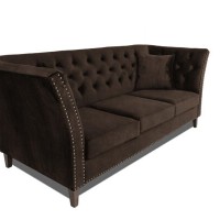 Τριθέσιος Καναπές Chesterfield Queen Βελούδο Vintage Σκούρο Καφέ 215×92×92 εκ