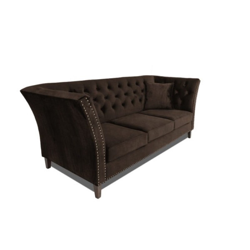 Τριθέσιος Καναπές Chesterfield Queen Βελούδο Vintage Σκούρο Καφέ 215×92×92 εκ