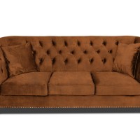 Τριθέσιος Καναπές Chesterfield Queen Ύφασμα Vintage Καφέ Κονιάκ 215×92×92 εκ
